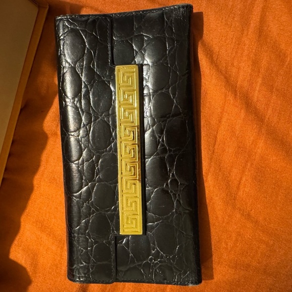 Versace Croc-Embossed Wallet with Gold Accent - Picture 1 of 9